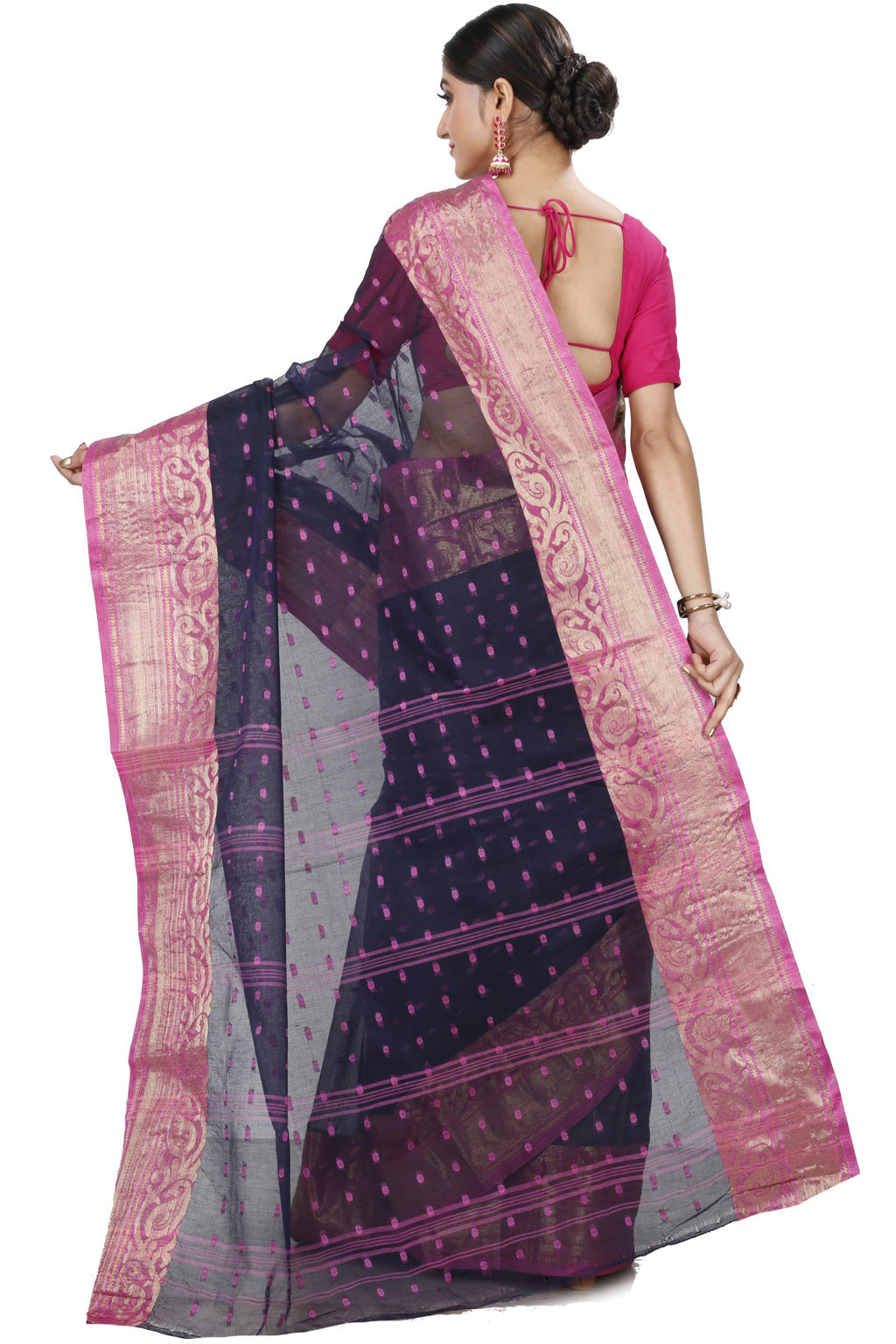 Night Blue Pure Cotton Sachi Tant Saree (1023)